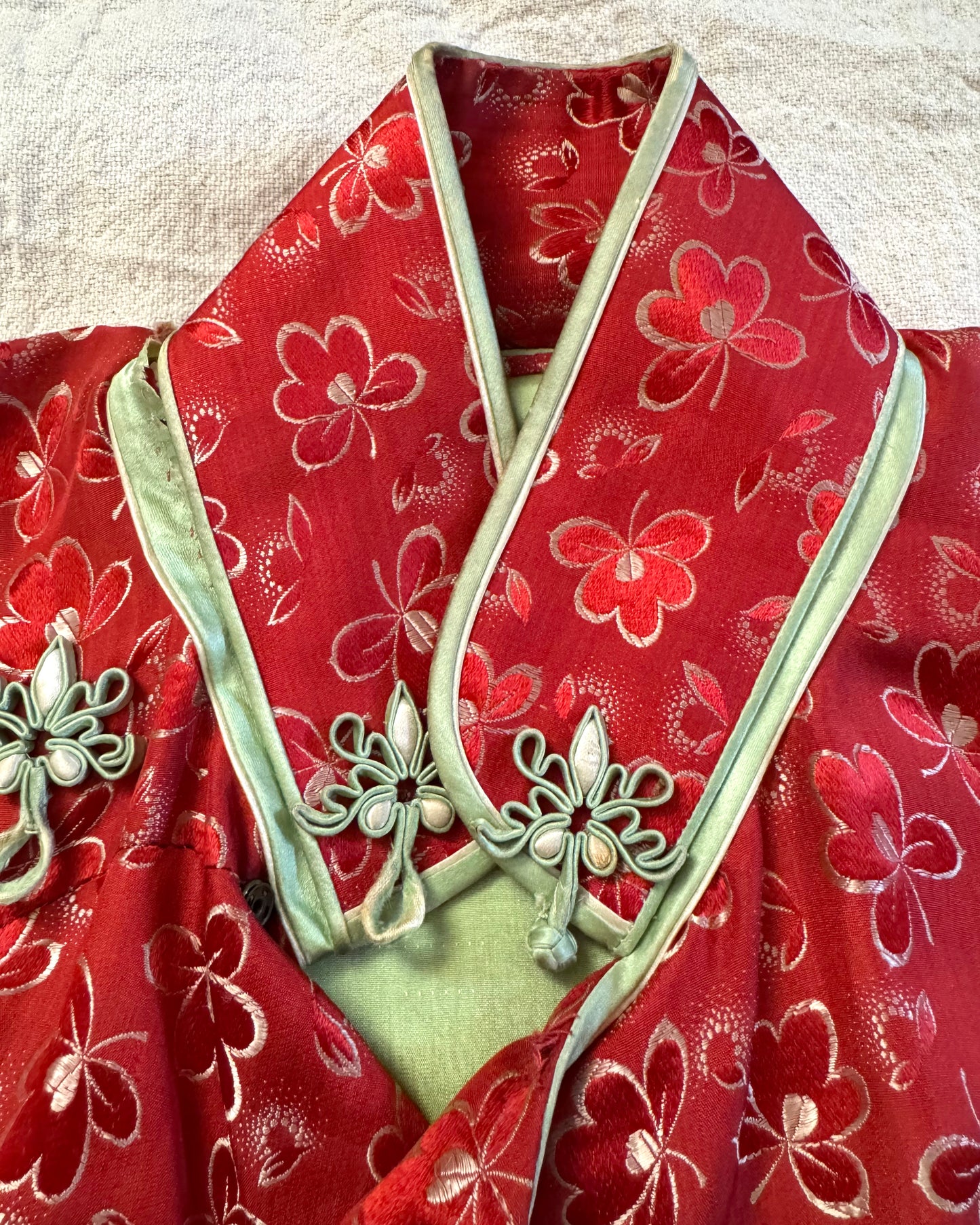 Vintage 60s/70s Red Qipao/Cheongsam Floral Dress | Size XS