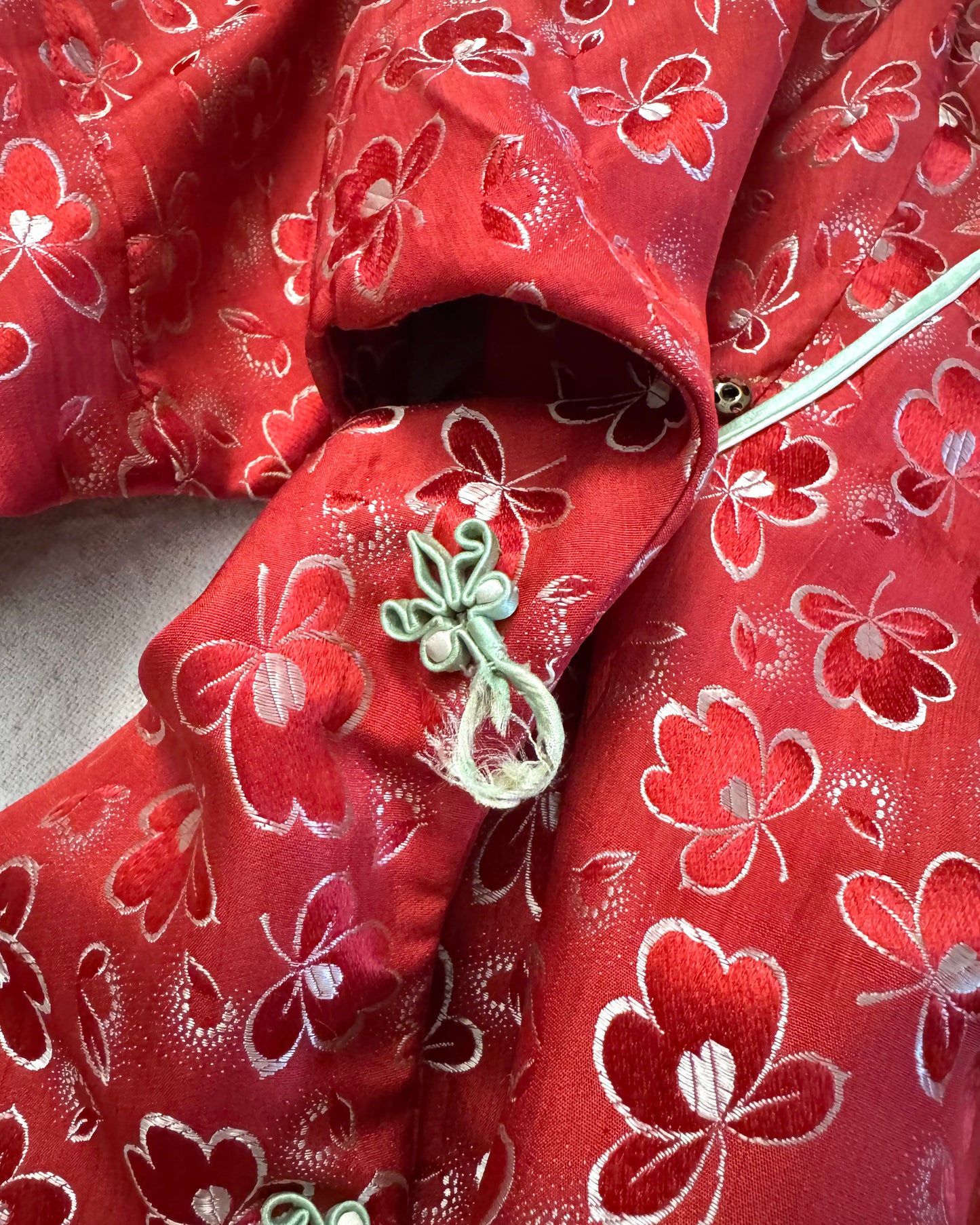 Vintage 60s/70s Red Qipao/Cheongsam Floral Dress | Size XS