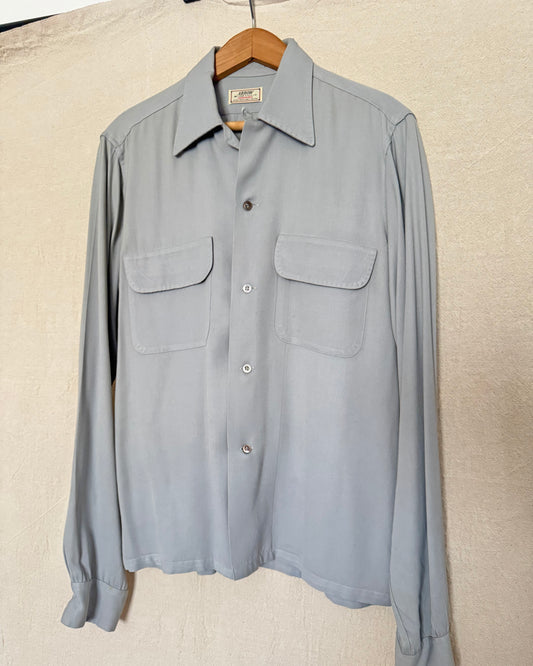 Vintage 50s Men's Light Grey Arrow Gabanaro Rayon Shirt | Size Medium
