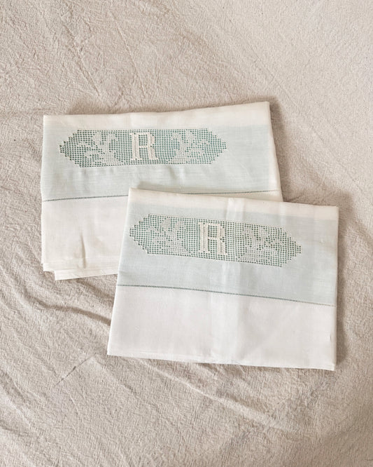 Vintage 50s/60s "R" Monogram Embroidered Pillowcase