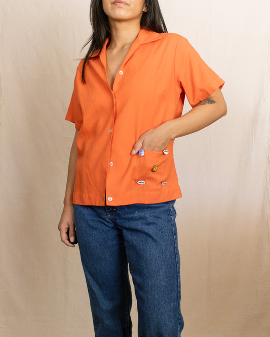 50s Orange Bowling Shirt | Medium