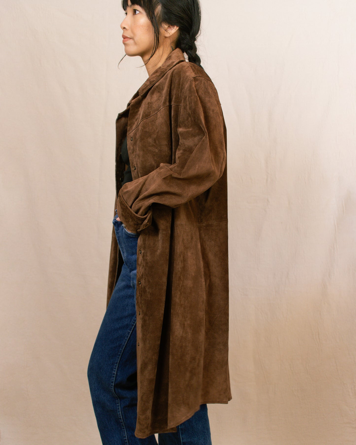 Y2K Brown Suede Duster | Large/X-Large