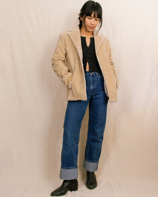 90s Beige Shearling Jacket | Medium