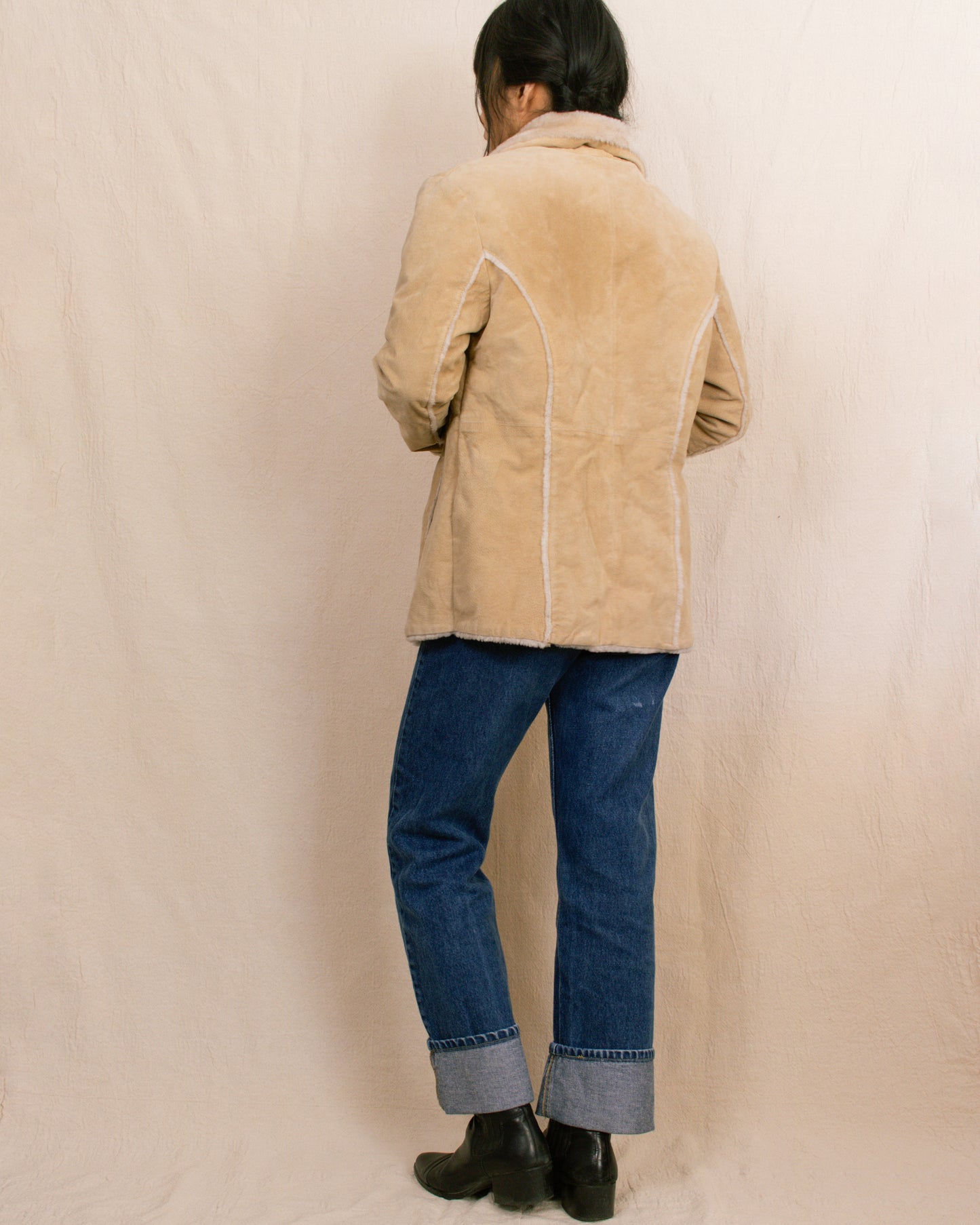 90s Beige Shearling Jacket | Medium