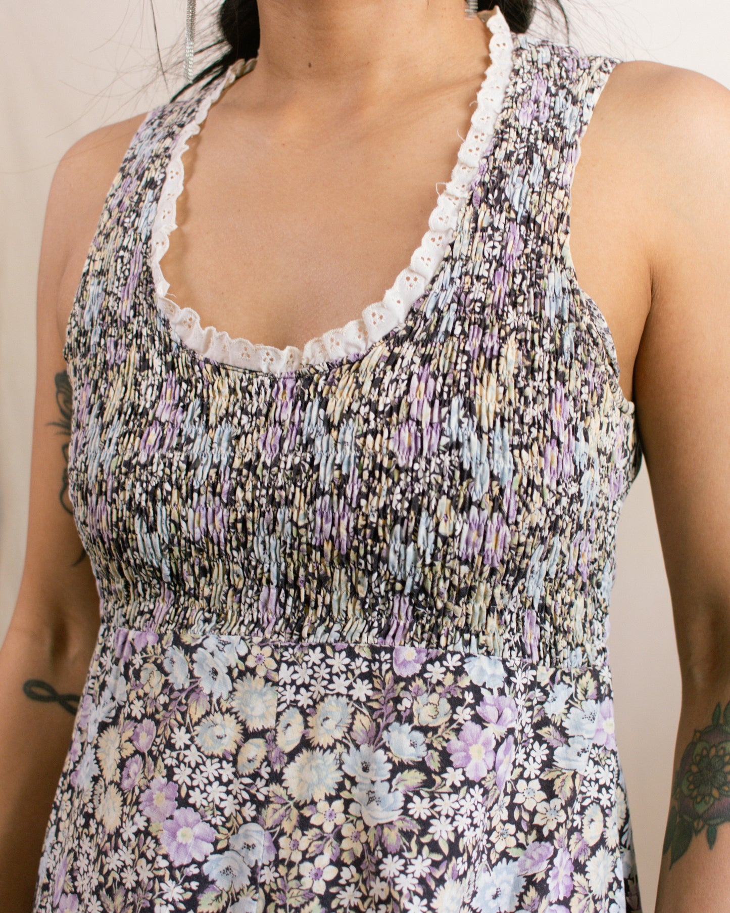 Vintage 70s Purple Floral Midi Dress | Size XS/S