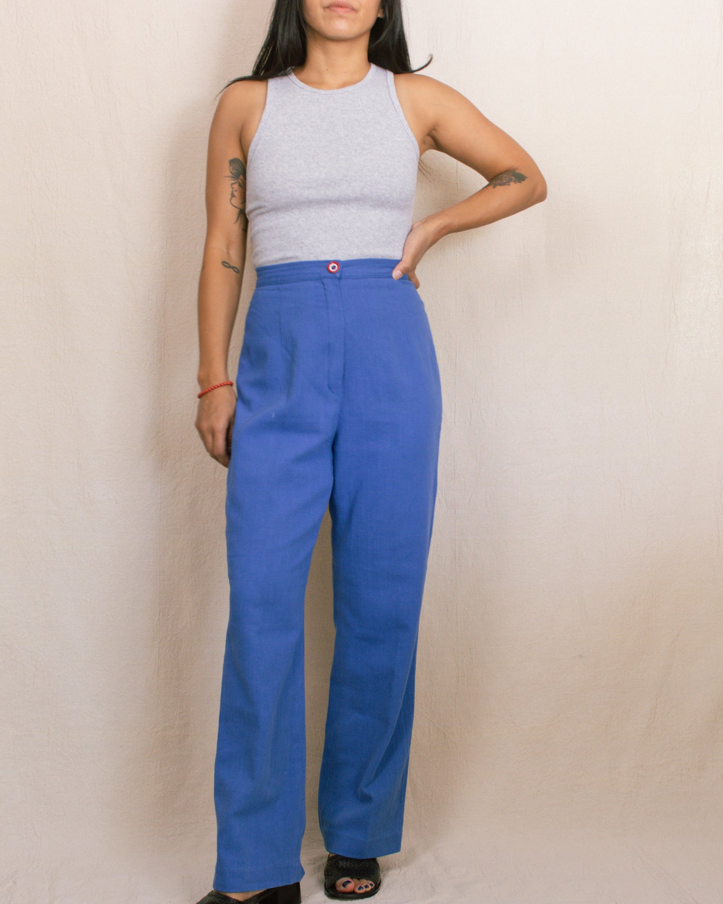 Vintage 60s Blue Linen Pants | Size 25"