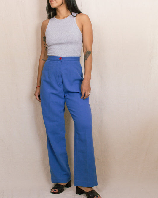 Vintage 60s Blue Linen Pants | Size 25"