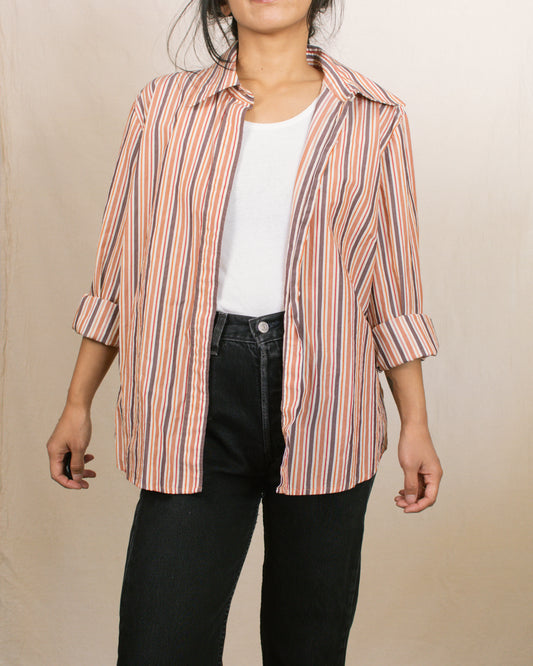Vintage 90s Striped Button Down Shirt | Size Small-Large