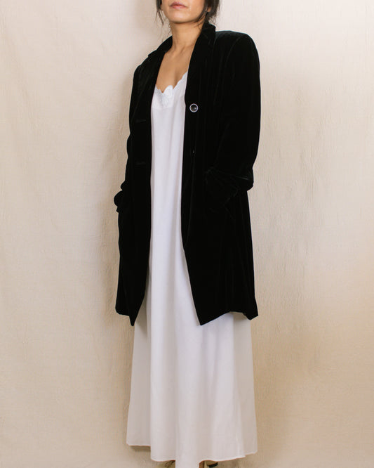 Vintage 90s Velvet Long Jacket | Size Small-Medium