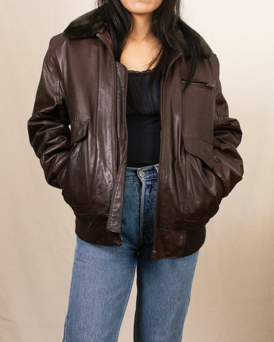 Vintage 80s Saks Fifth Avenue Brown Leather Jacket | Size Medium-Large