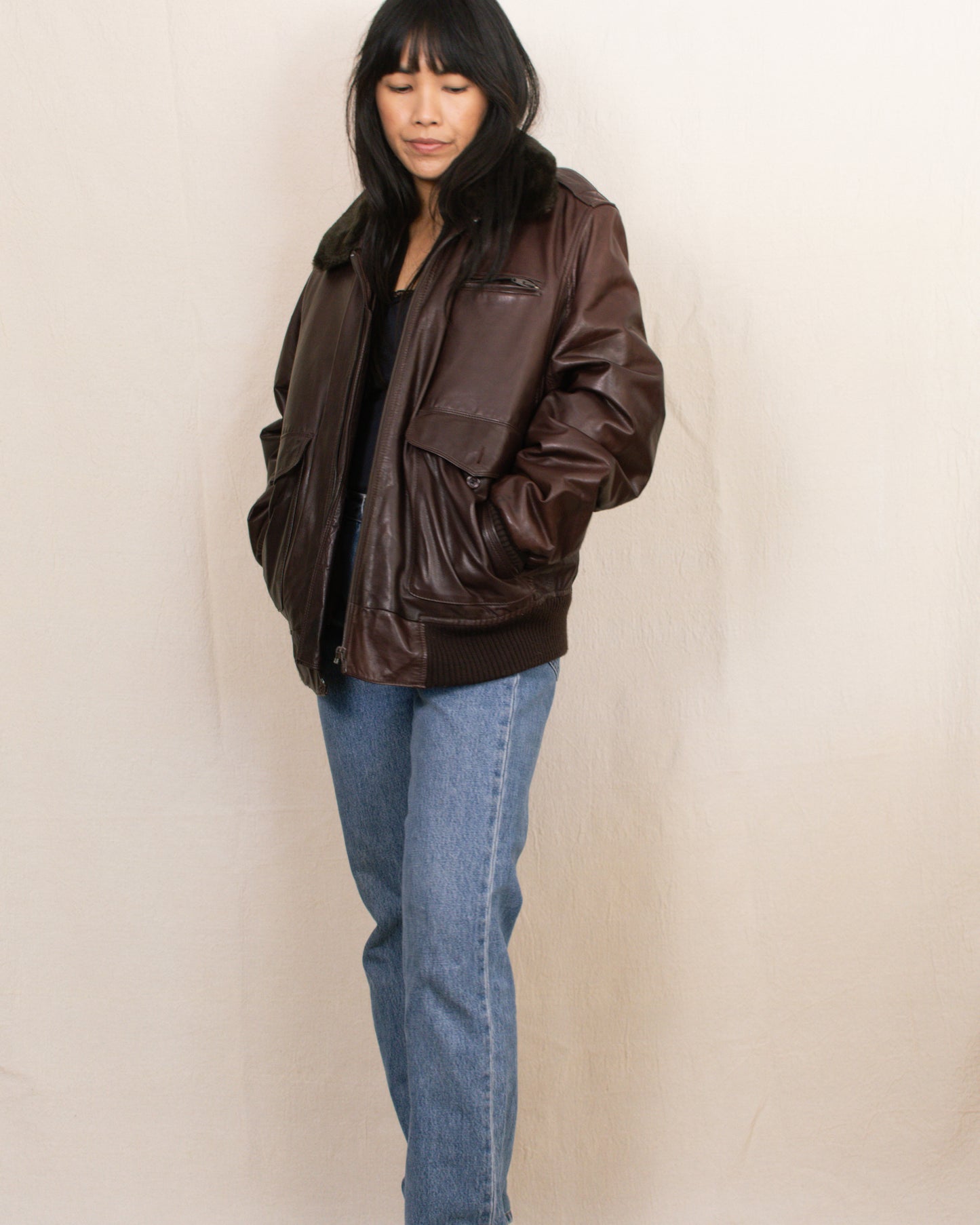 Vintage 80s Saks Fifth Avenue Brown Leather Jacket | Size Medium-Large
