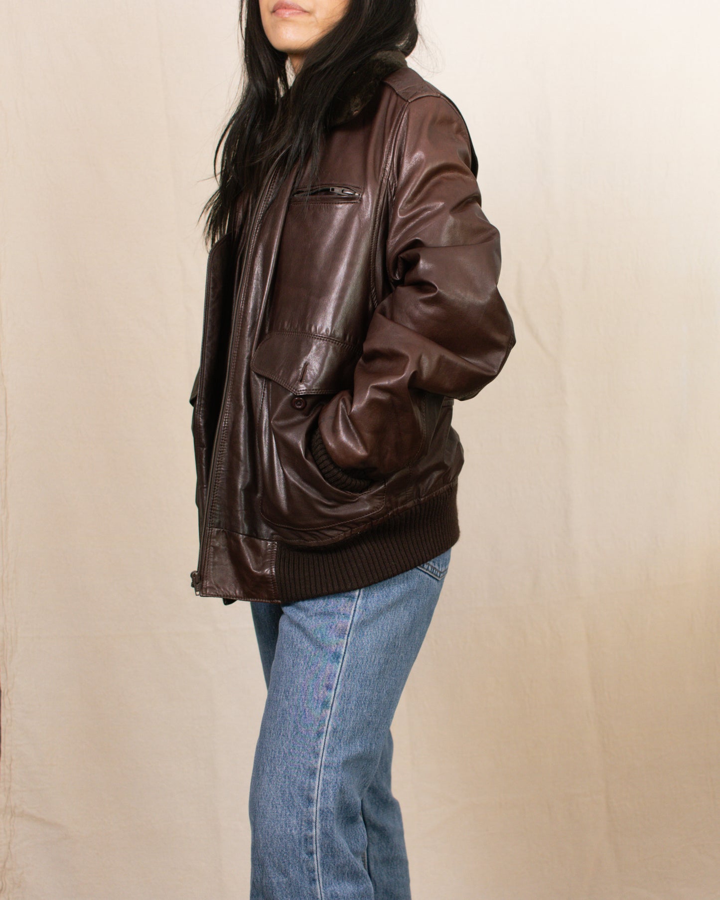Vintage 80s Saks Fifth Avenue Brown Leather Jacket | Size Medium-Large
