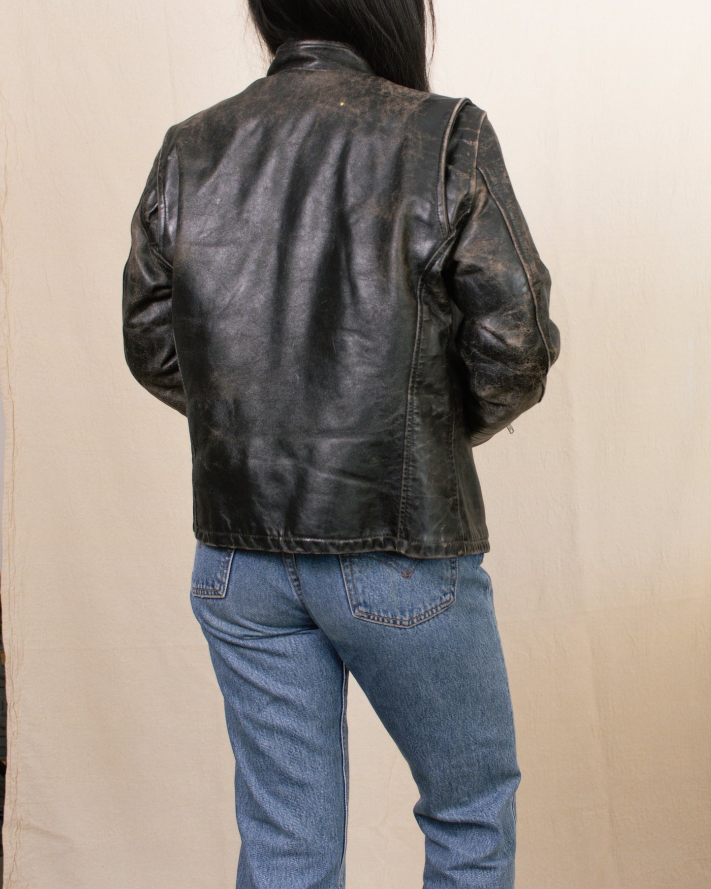 Vintage 60s Leather Biker Jacket | Size Small-Medium