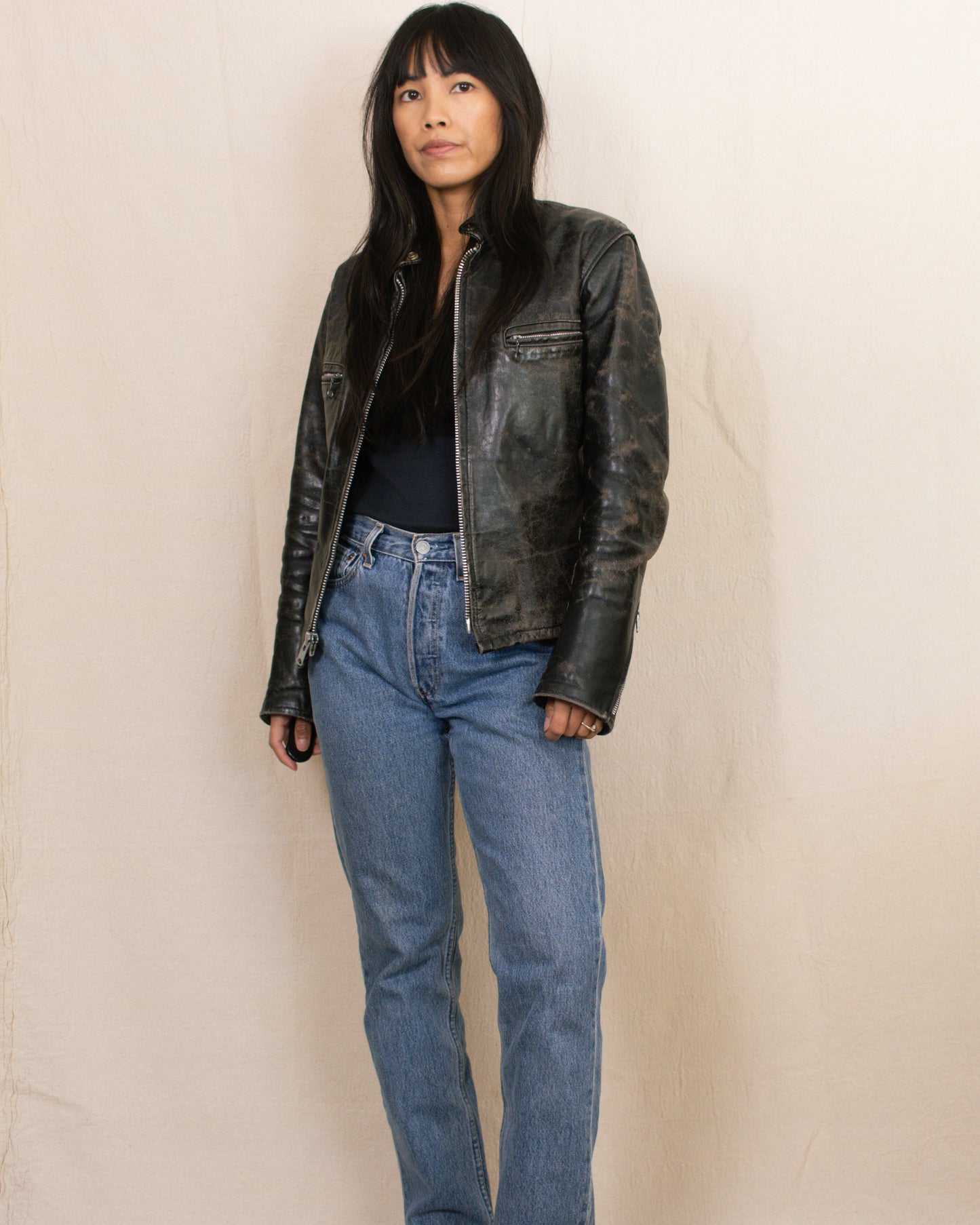 Vintage 60s Leather Biker Jacket | Size Small-Medium