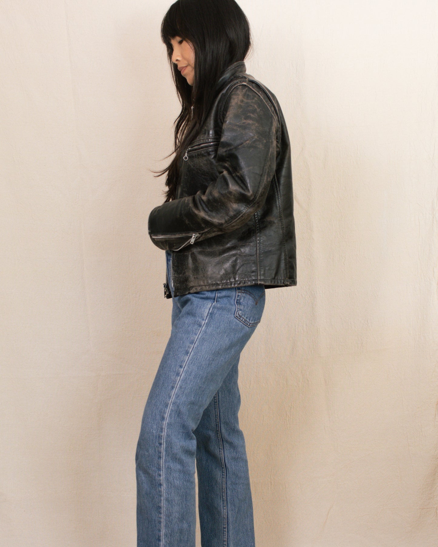 Vintage 60s Leather Biker Jacket | Size Small-Medium