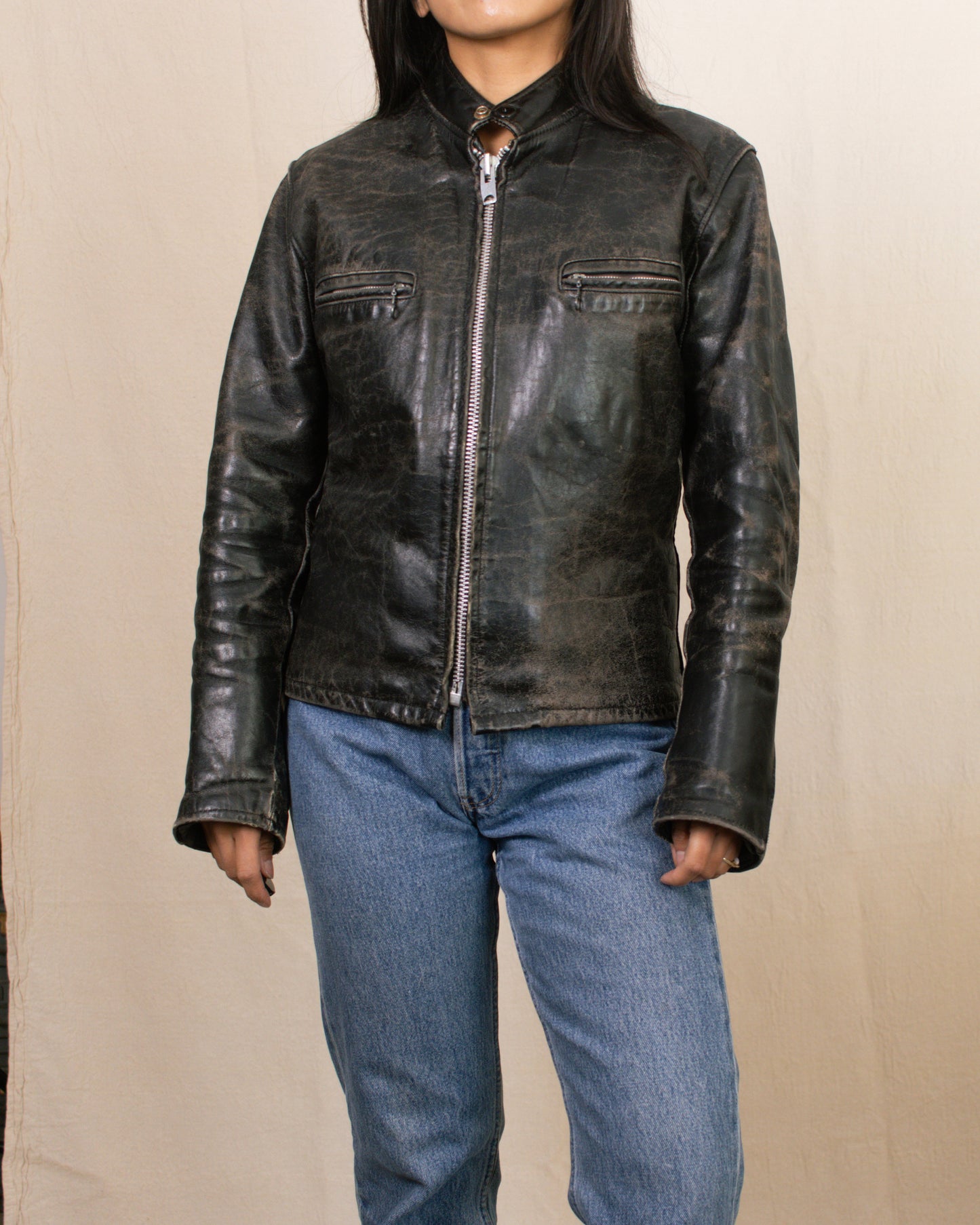 Vintage 60s Leather Biker Jacket | Size Small-Medium