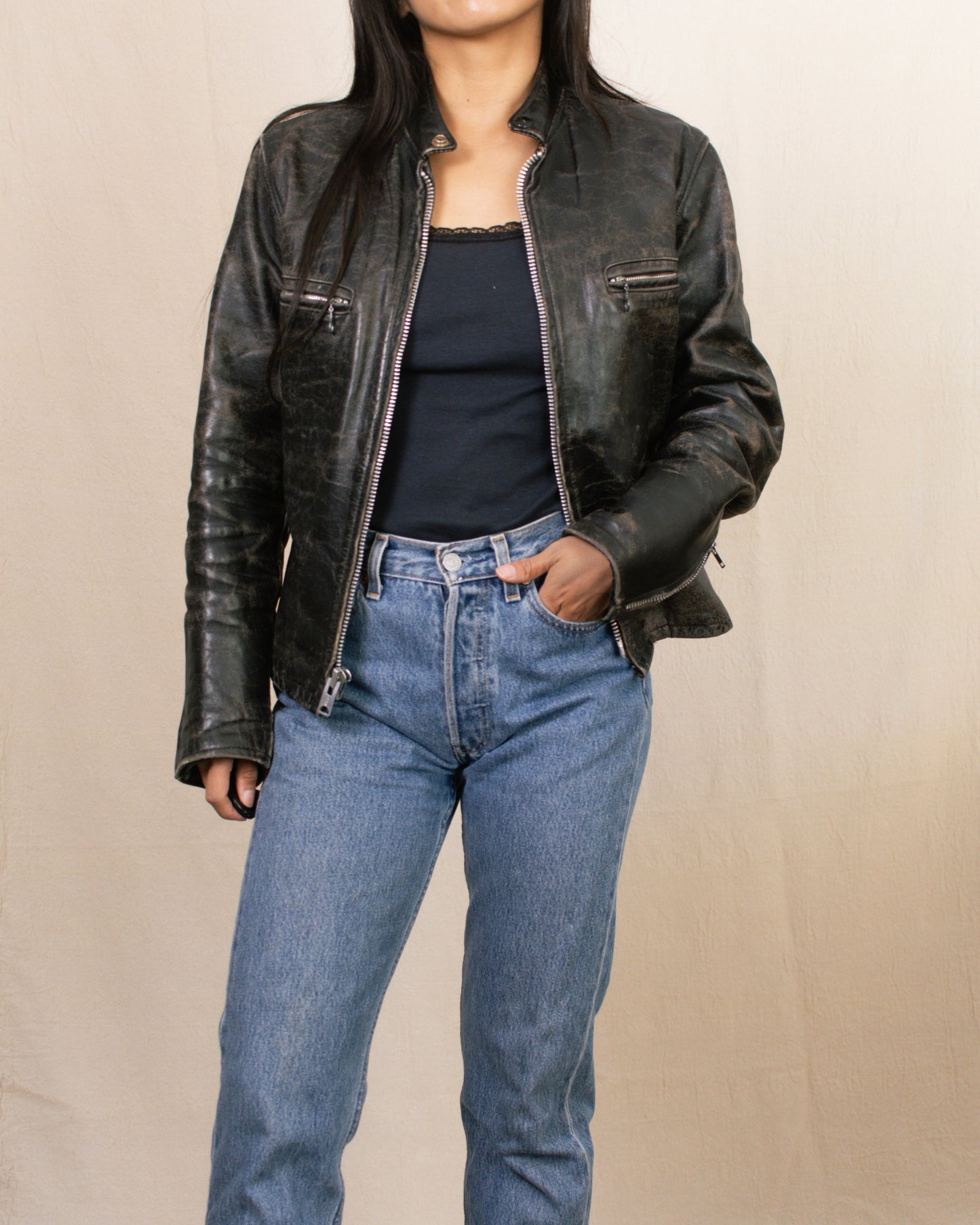 Vintage 60s Leather Biker Jacket | Size Small-Medium