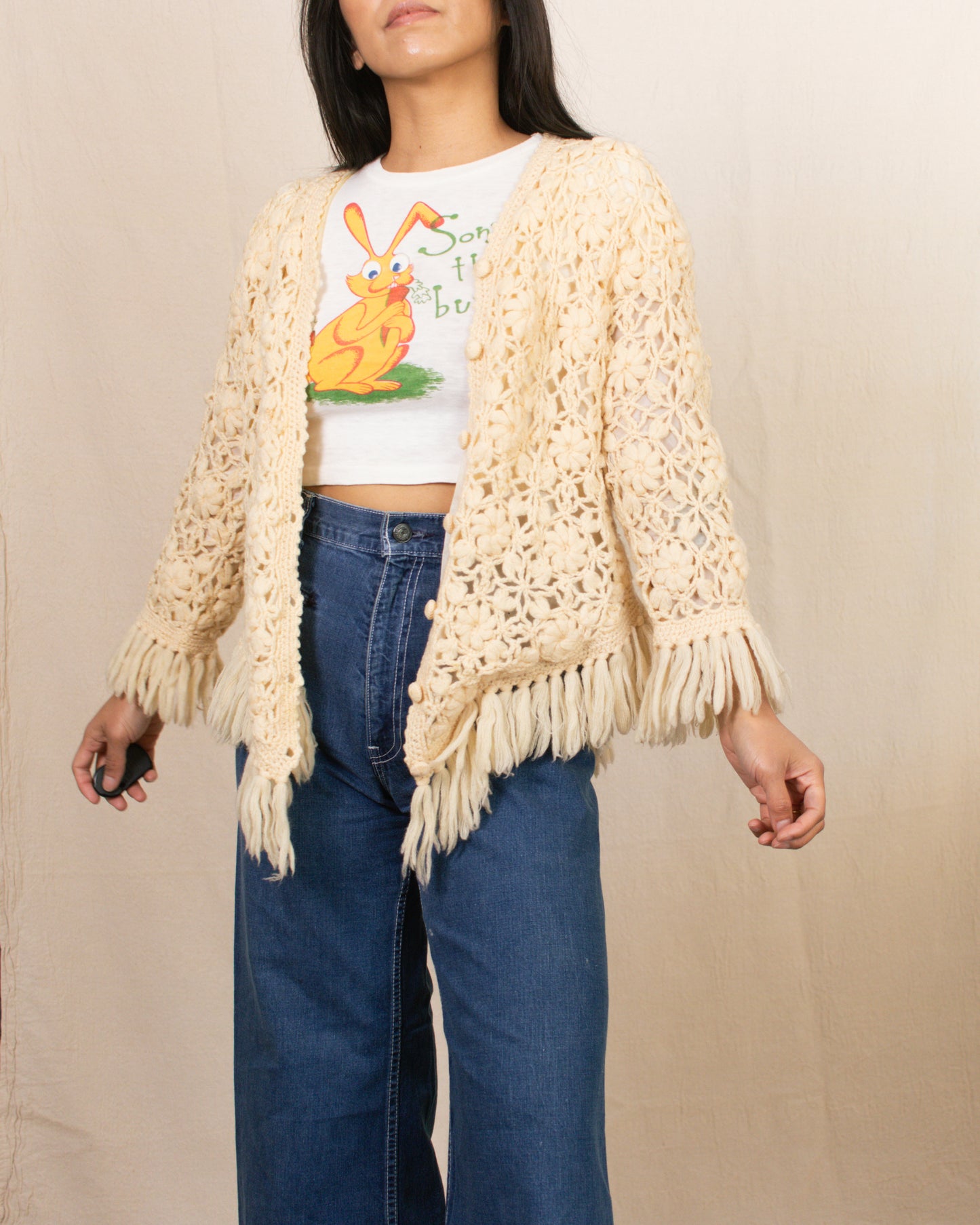 Vintage 70s Floral Tassel Cardigan | Size S/M