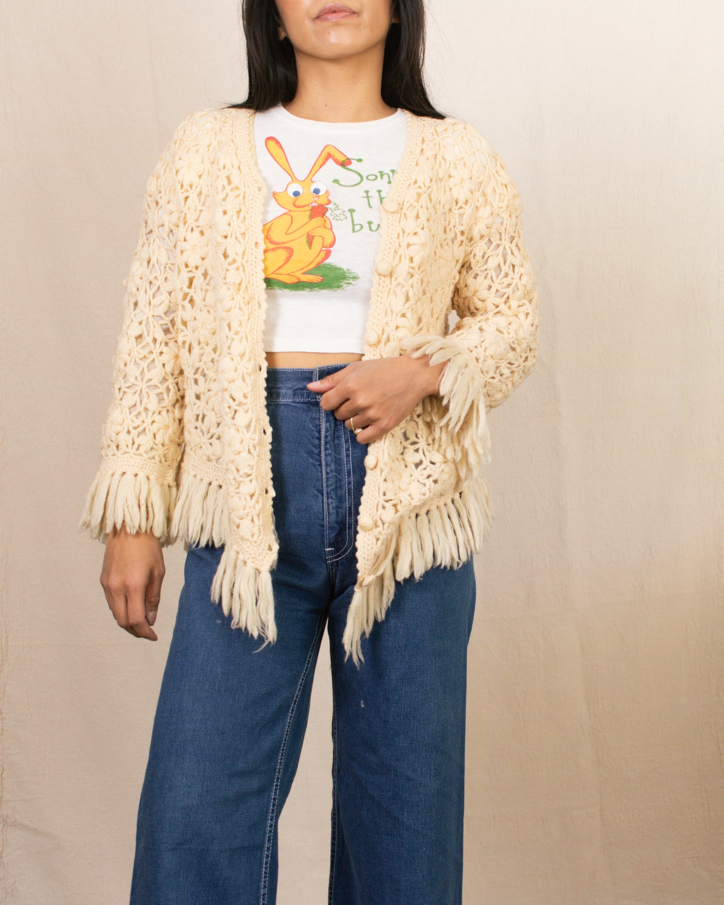 Vintage 70s Floral Tassel Cardigan | Size S/M