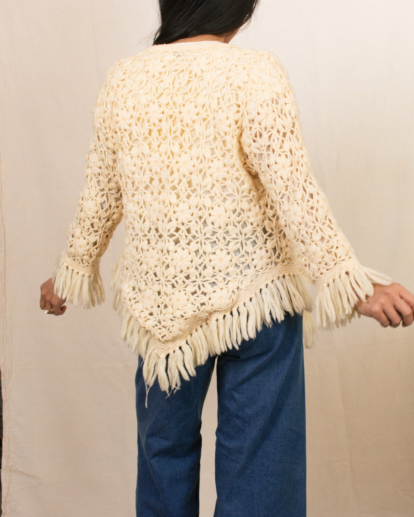 Vintage 70s Floral Tassel Cardigan | Size S/M