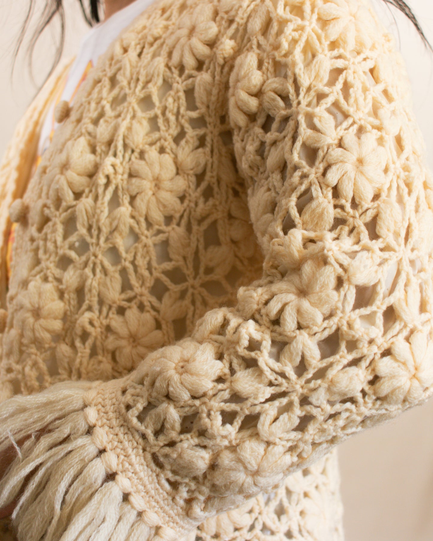 Vintage 70s Floral Tassel Cardigan | Size S/M