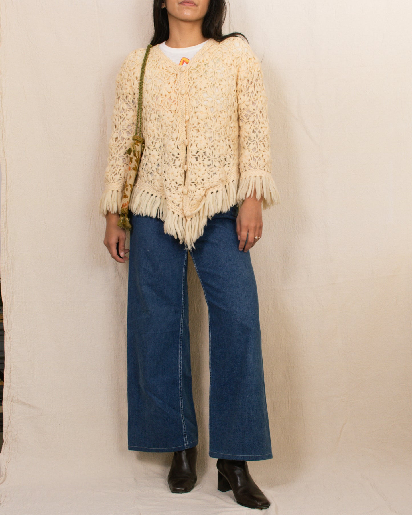 Vintage 70s Floral Tassel Cardigan | Size S/M