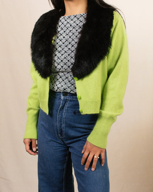 Vintage 90s Lime Green Cardigan | Size Medium