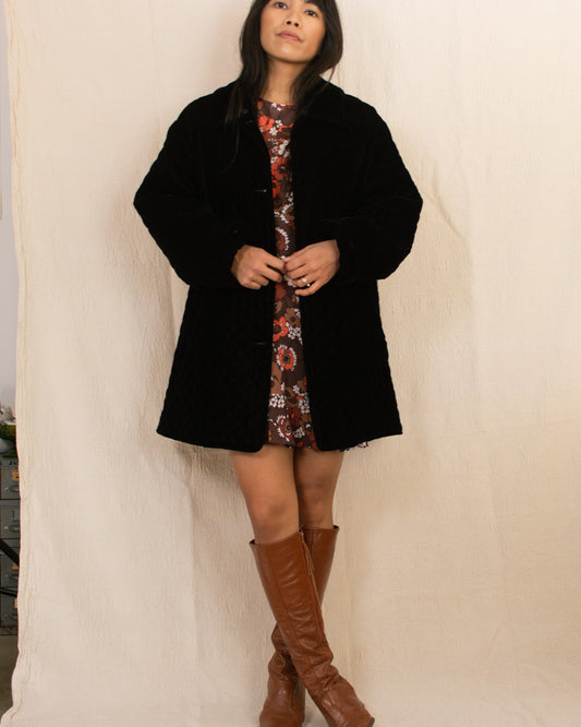 Vintage 90s Black Quilted Jacket | Size Large-XLarge