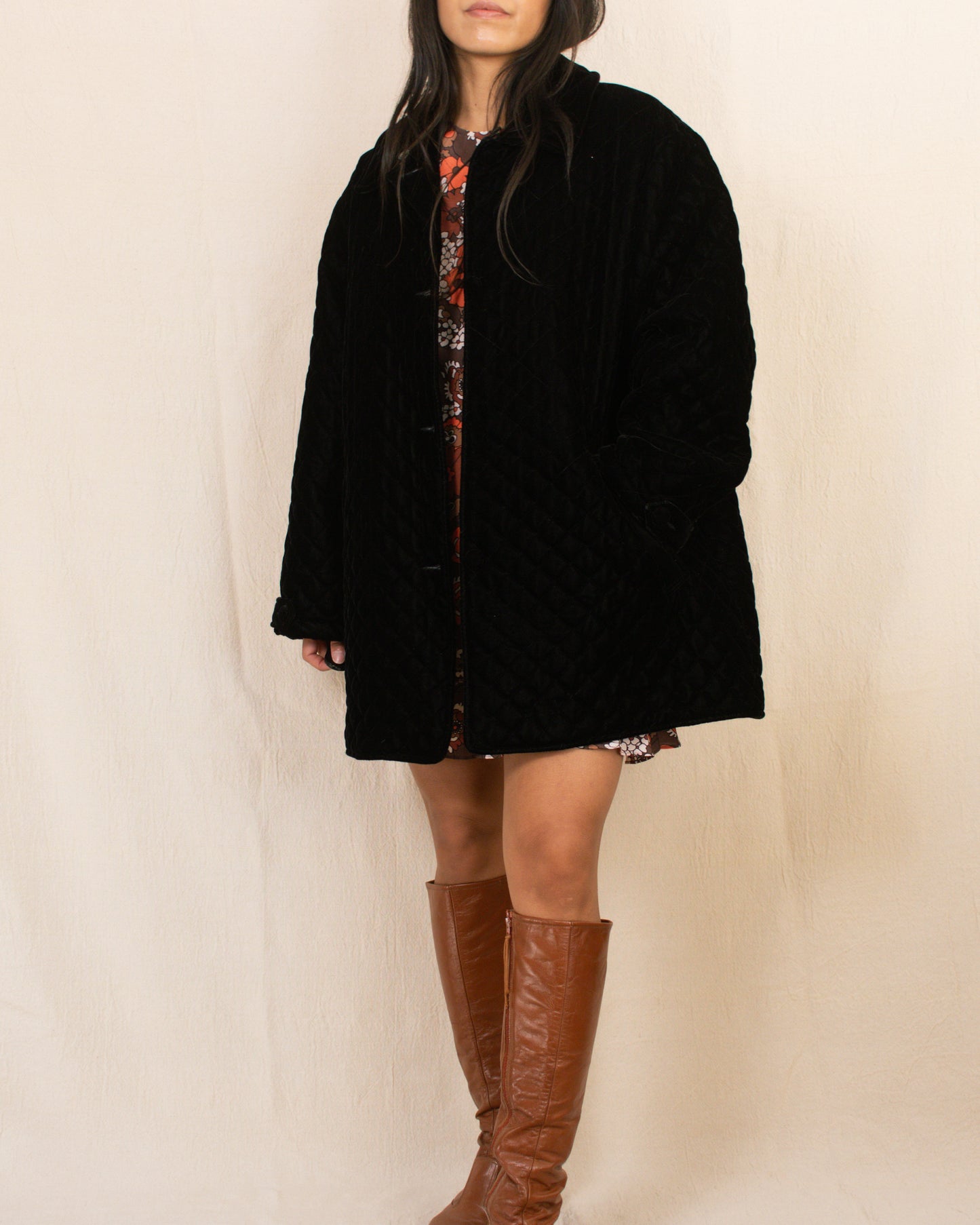 Vintage 90s Black Quilted Jacket | Size Large-XLarge