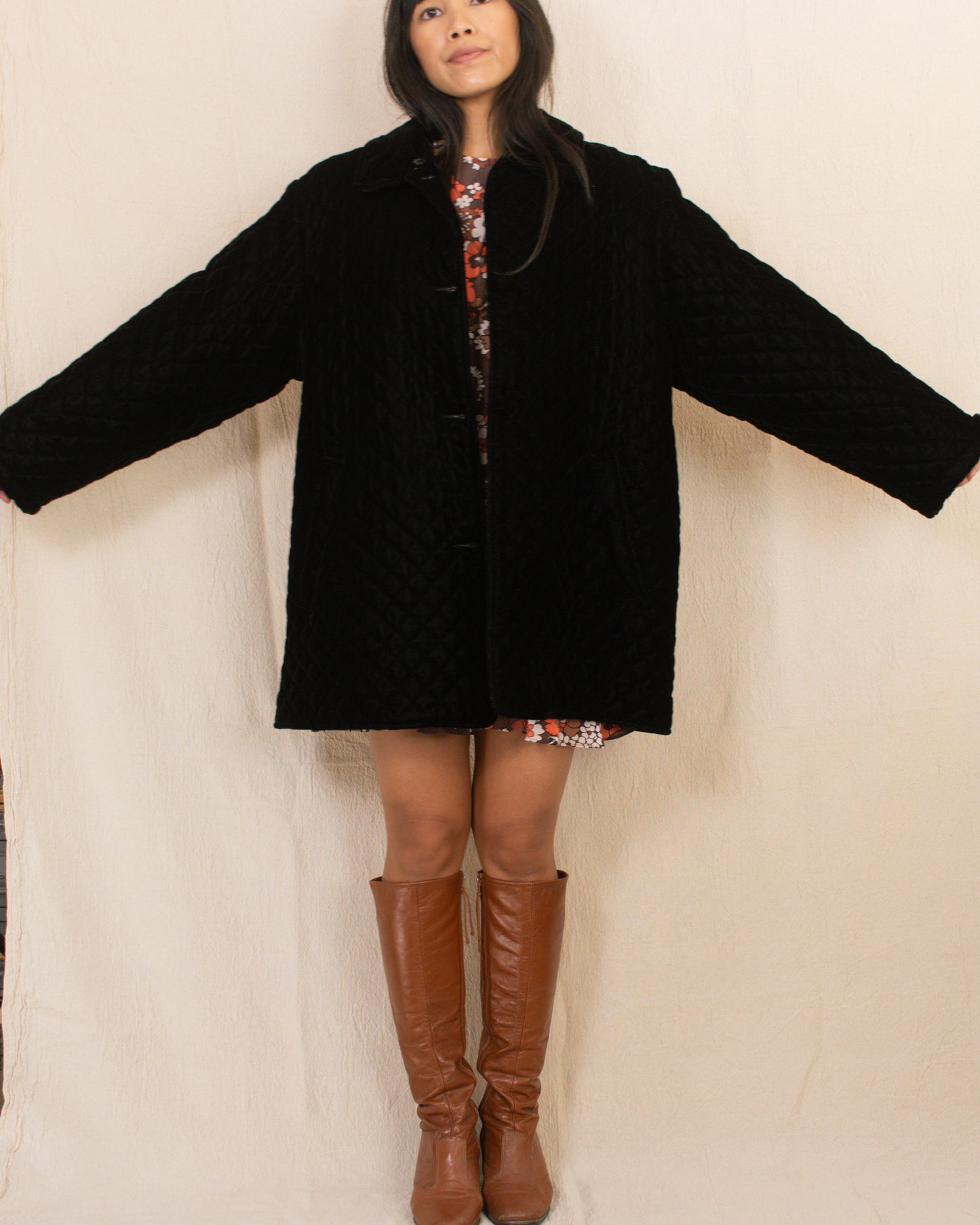 Vintage 90s Black Quilted Jacket | Size Large-XLarge