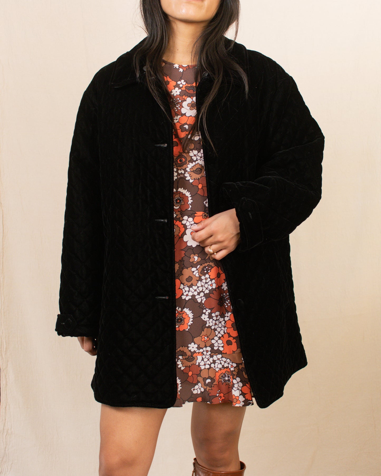 Vintage 90s Black Quilted Jacket | Size Large-XLarge