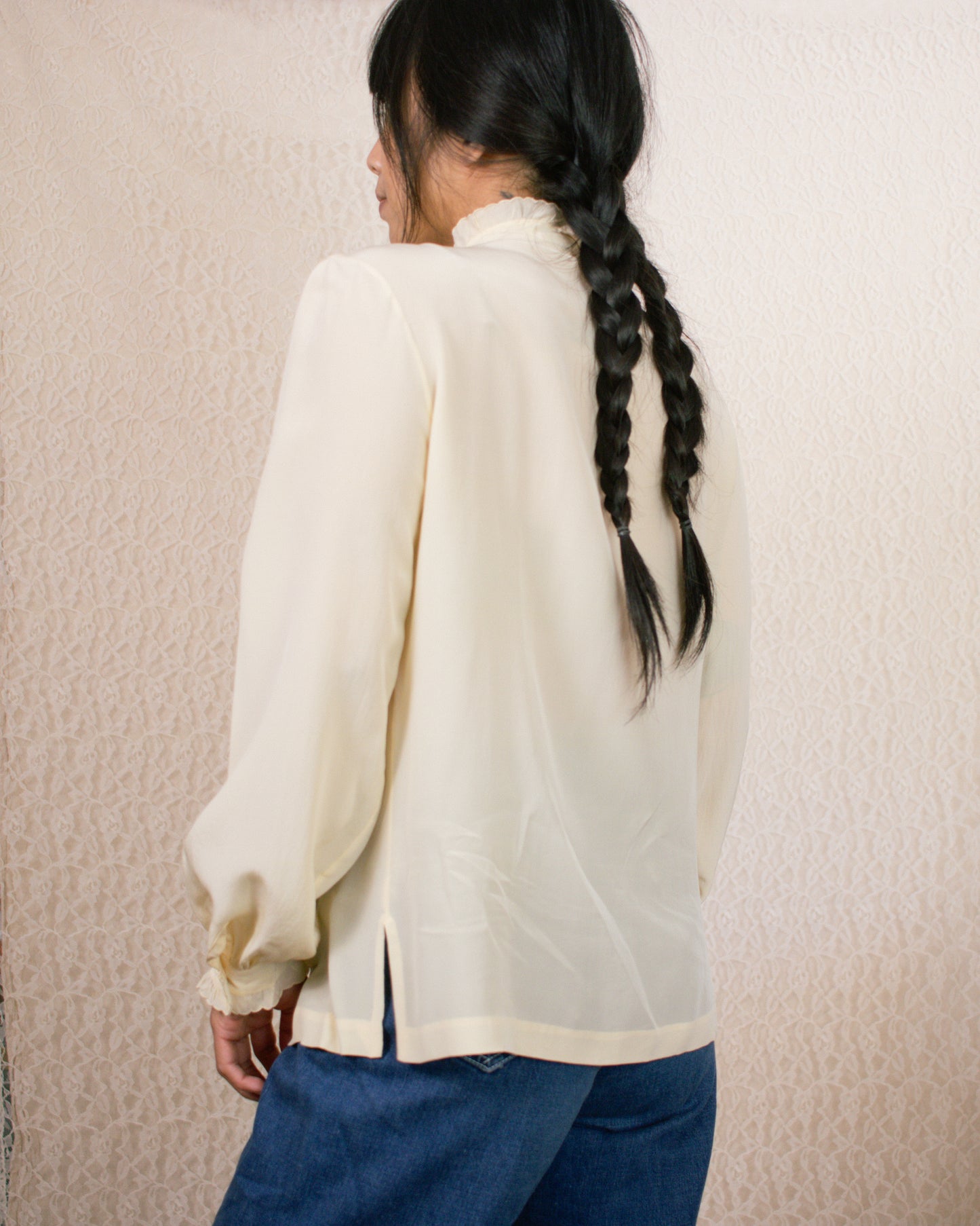 Vintage 50s Cream Silk Blouse | Size Small