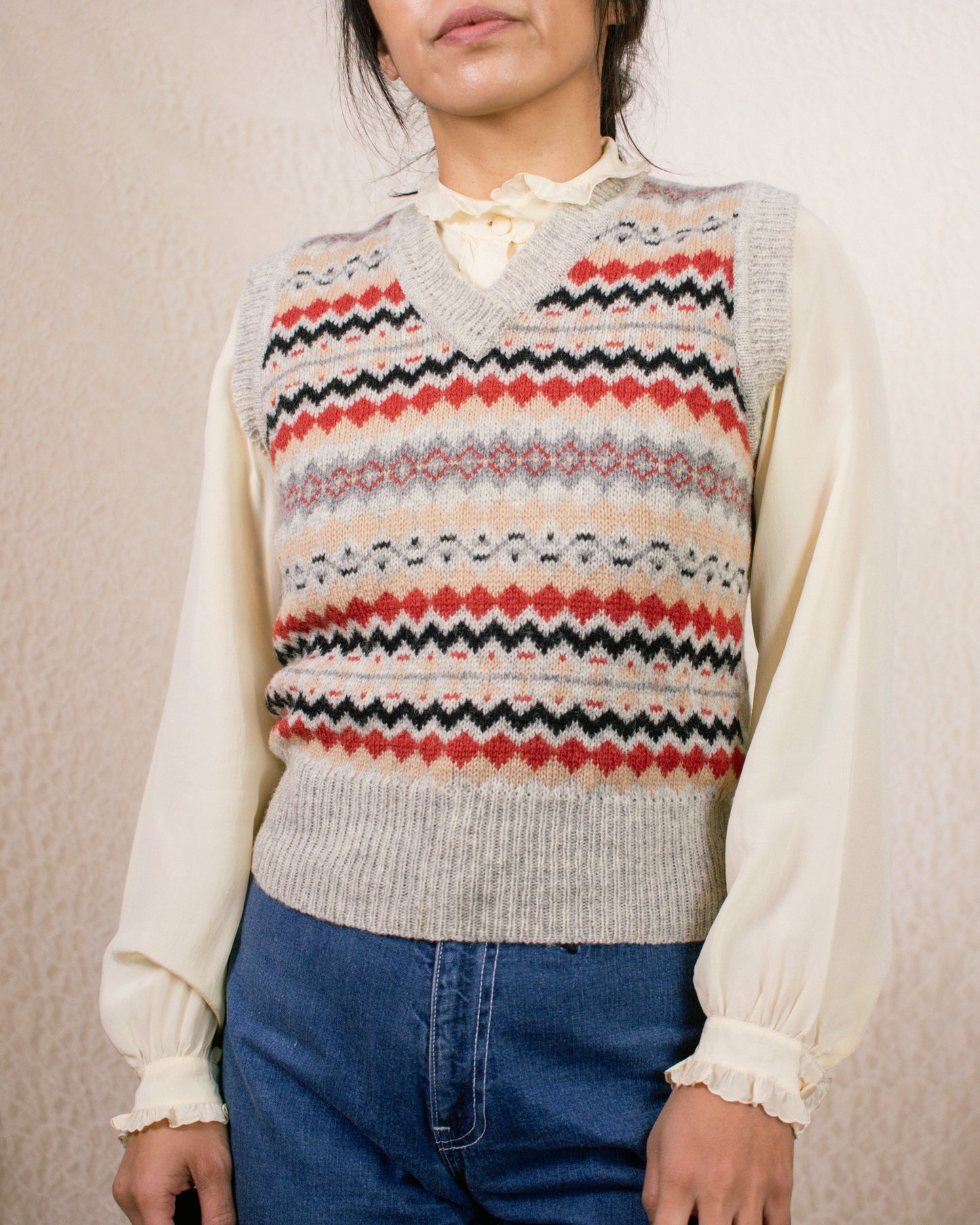 Vintage 60s Patterned Vest | Size Small