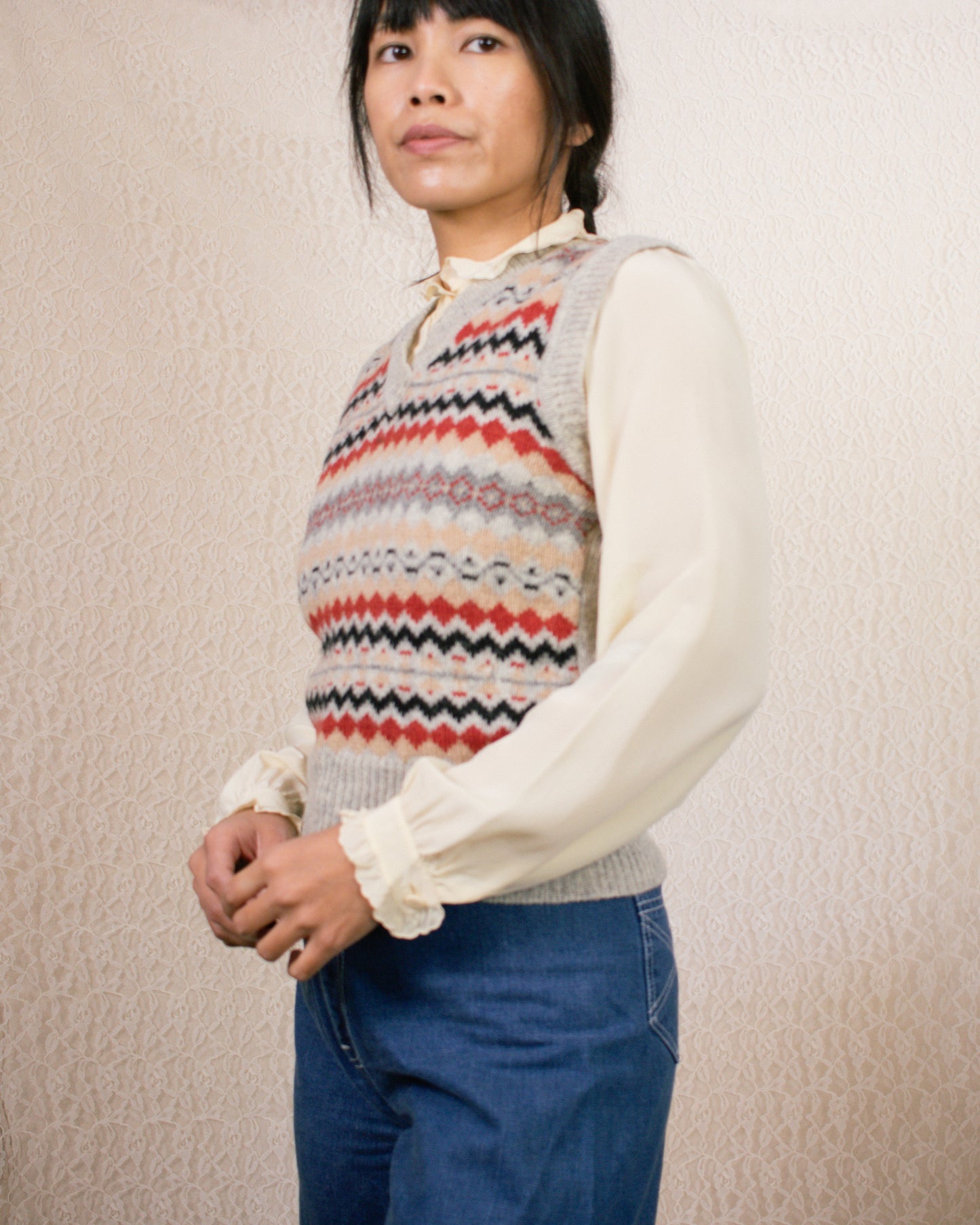 Vintage 60s Patterned Vest | Size Small