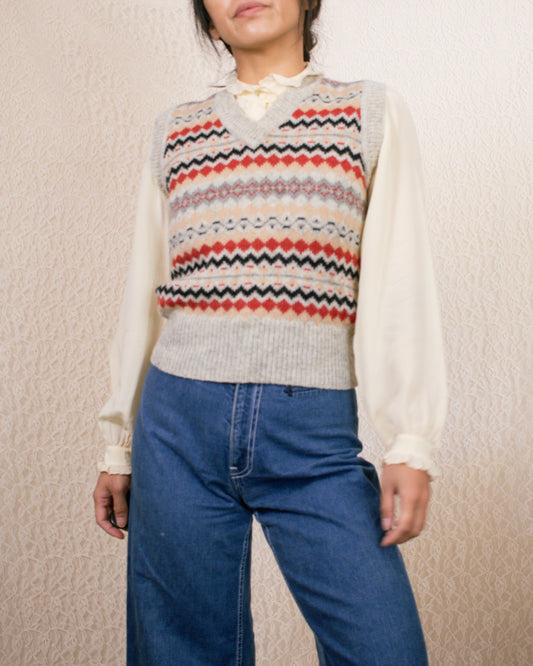 Vintage 60s Patterned Vest | Size Small