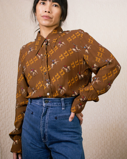 Vintage 70s Novelty Print Horse Blouse | Size M-L