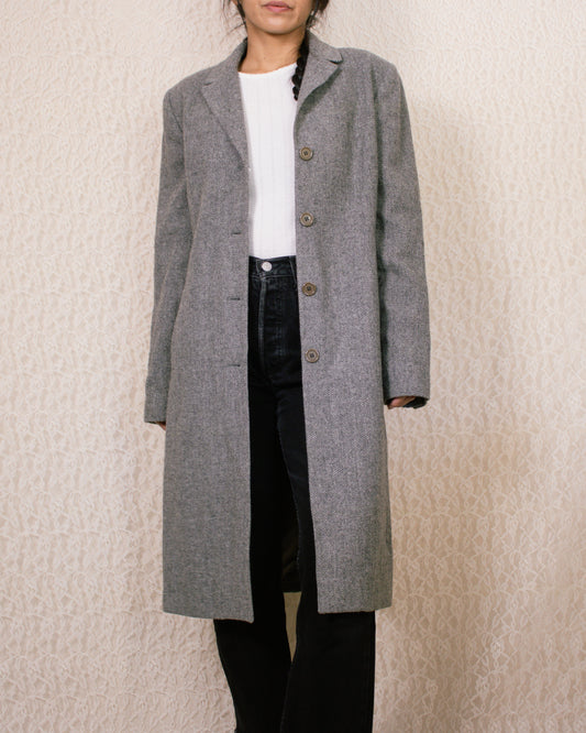 Vintage 90s Grey Houndstooth Coat | Size Small