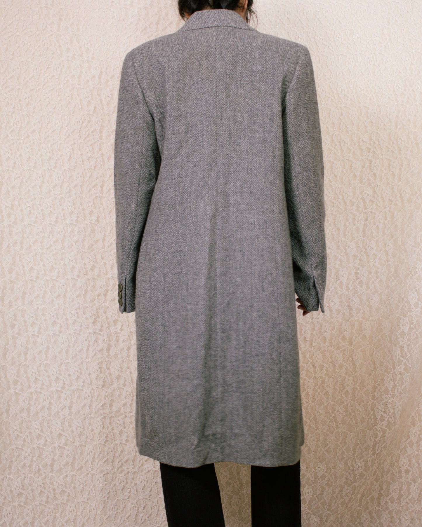 Vintage 90s Grey Houndstooth Coat | Size Small