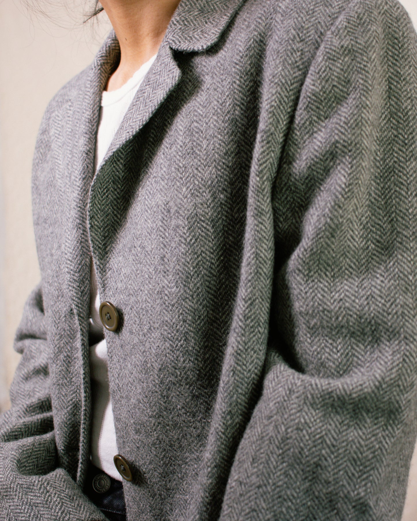 Vintage 90s Grey Houndstooth Coat | Size Small