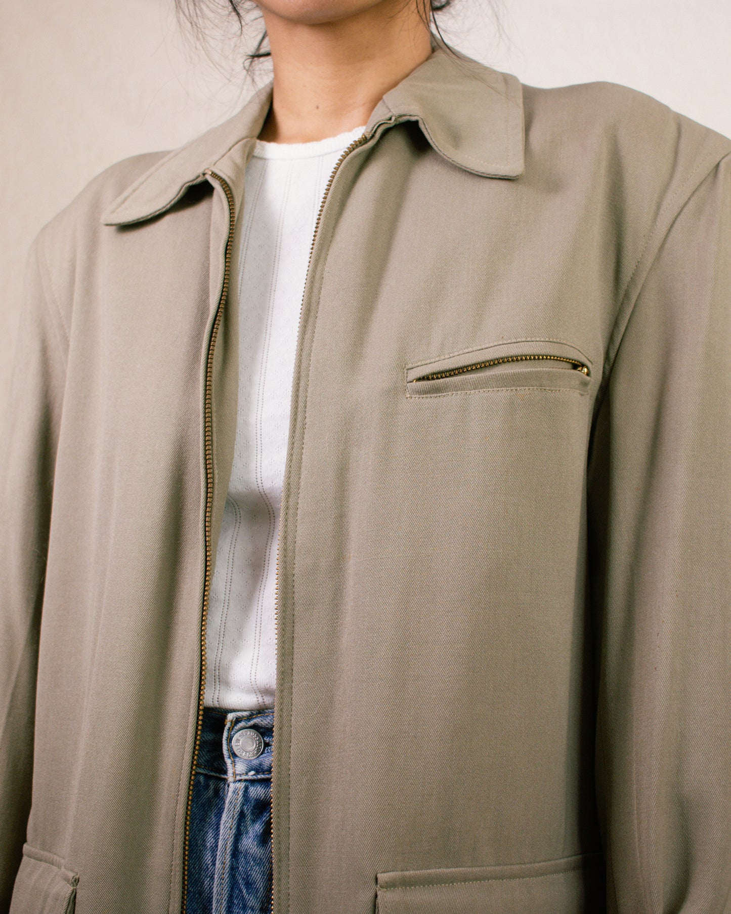 Vintage 50s Unisex Taupe Jacket | Women's Large, Men's S/M