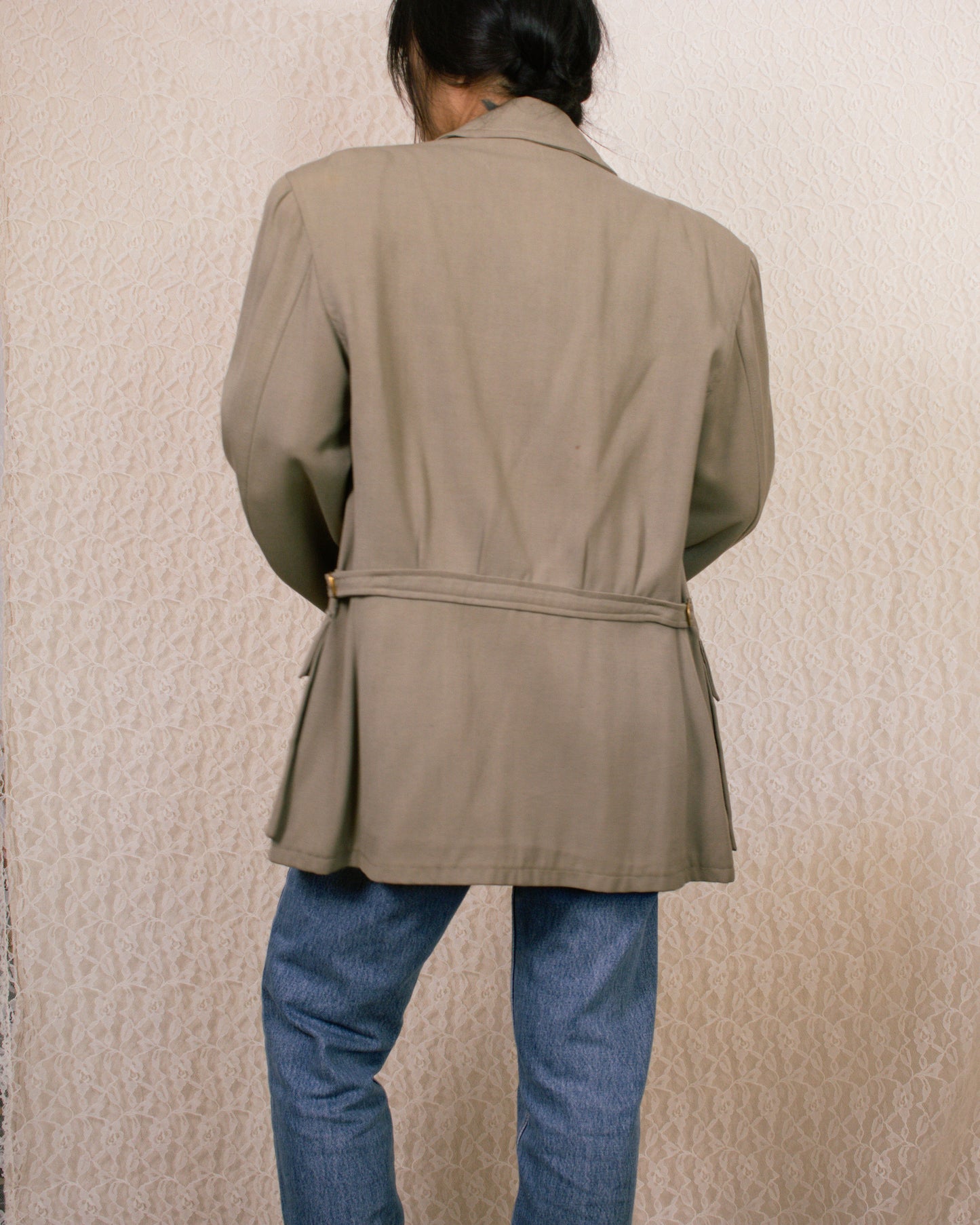 Vintage 50s Unisex Taupe Jacket | Women's Large, Men's S/M